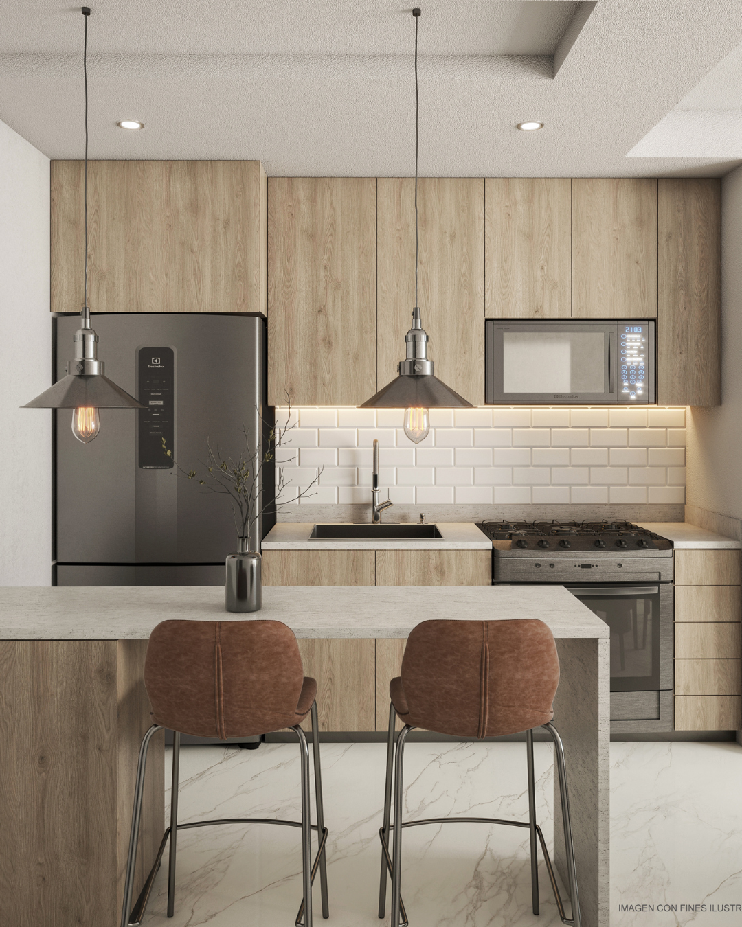Cocina con cubierta de cuarzo
